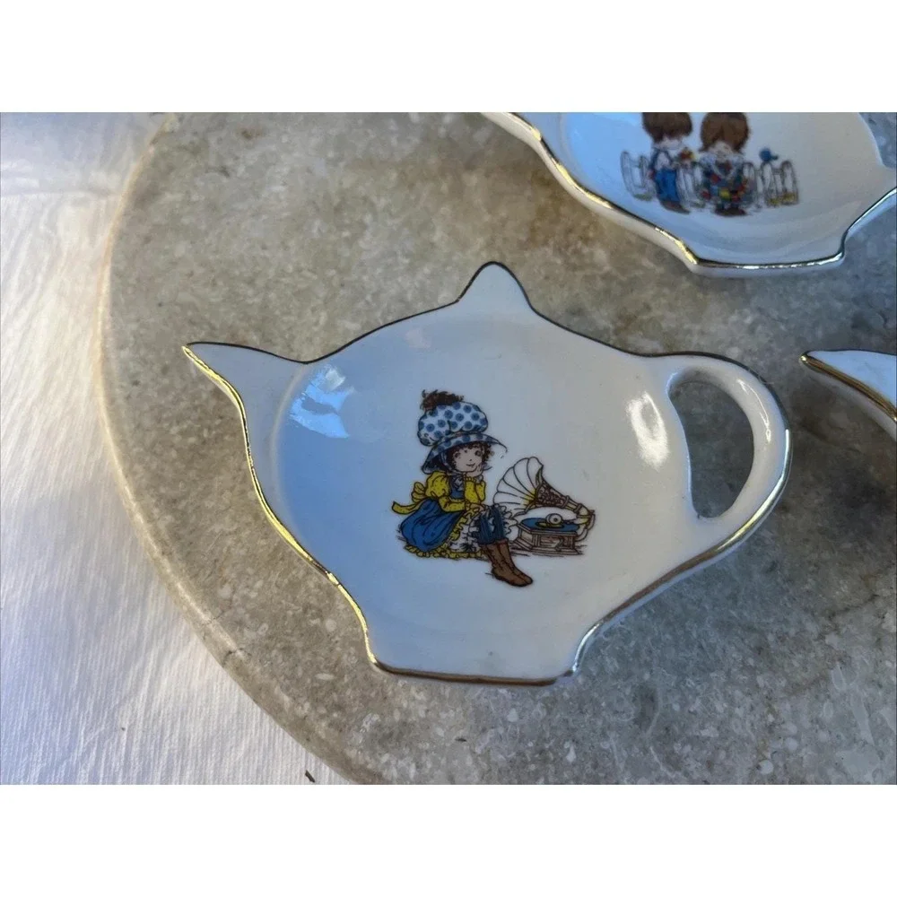 Set Of 3 Petticoats & Pantaloons 1976 Porcelain Tea Bag Holders Dish Excellent